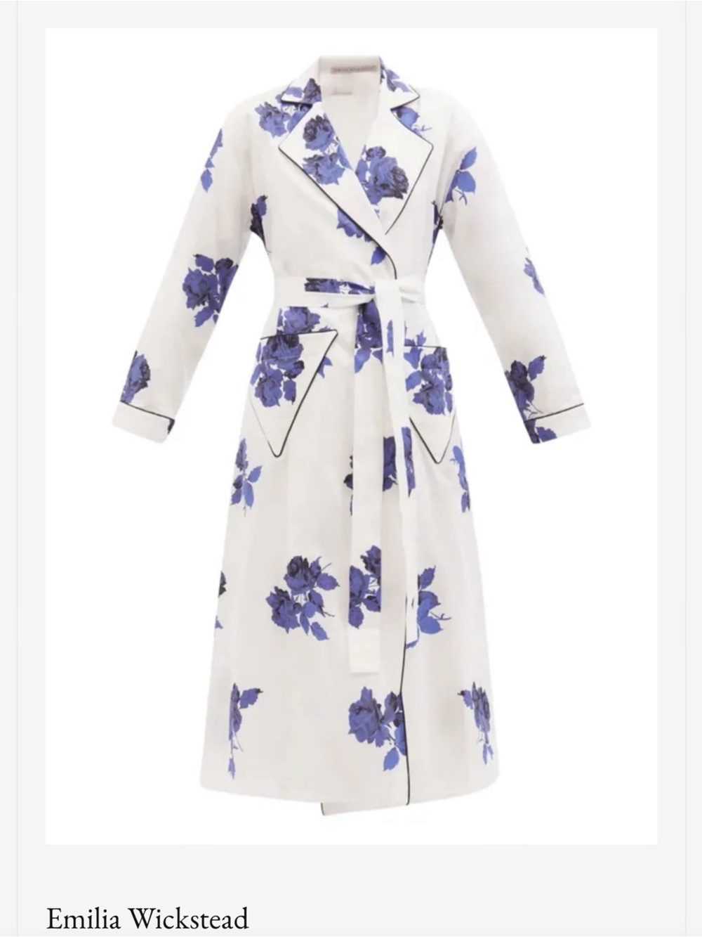 (NWT) Emilia Wickstead Amana Floral Satin Cotton Pajama Robe Size S Blue Roses